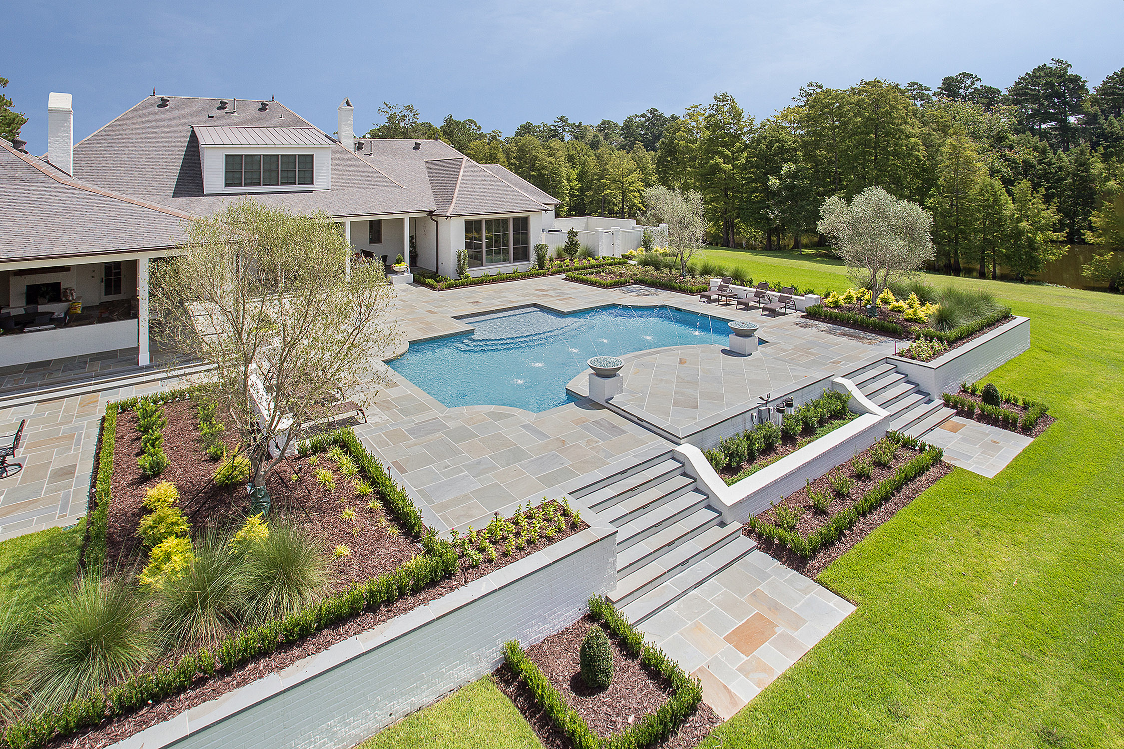 drone shot of concrete pool