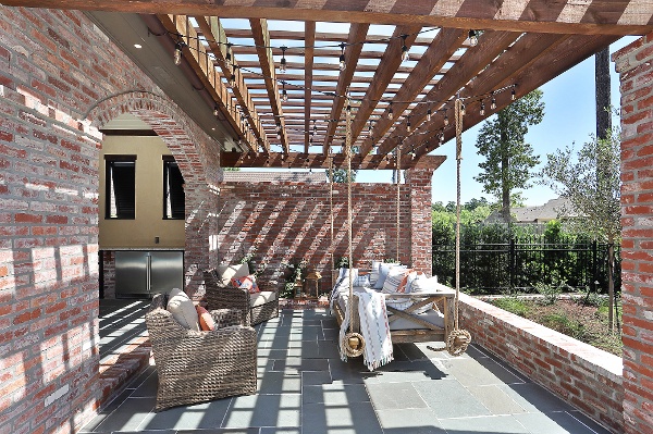 Pergola next to swimming pool