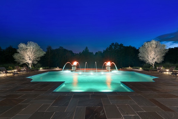 night shot of custom pool